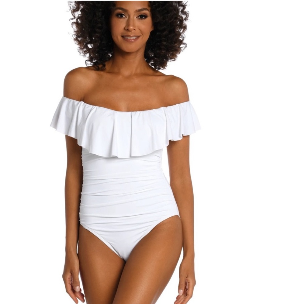 LA BLANCA Island Goddess Ruffled Tummy Control One Piece Swimsuit Size 8